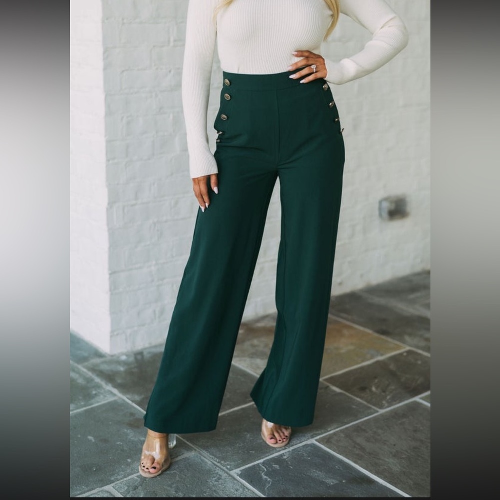 High Rise Green Dress Pants